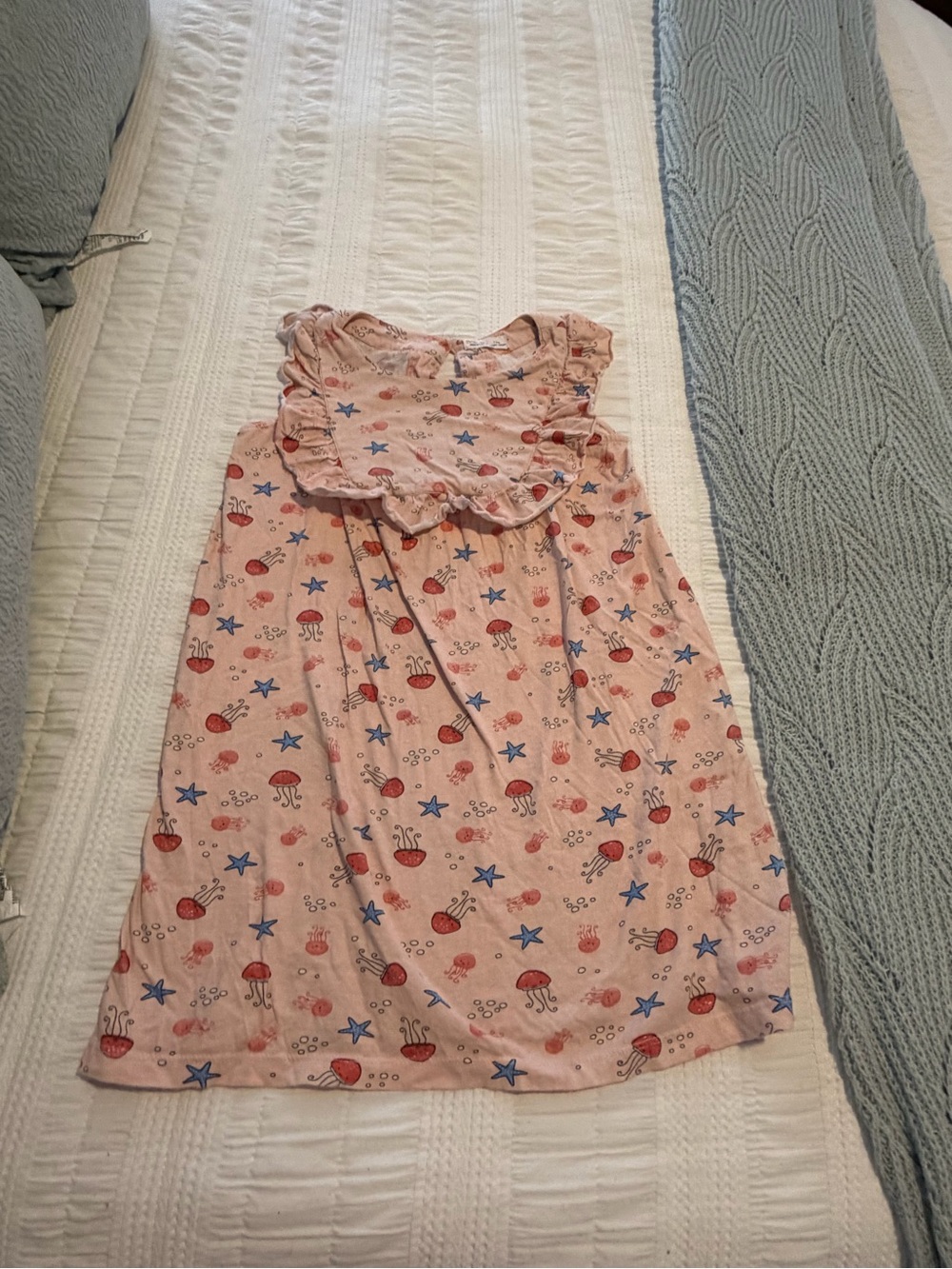 Source Unknown Pink Kids Dress with Blue and Red Sea Life Print